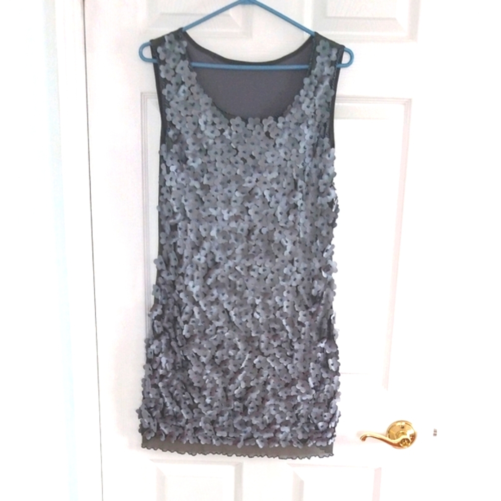 Gray 3D Floral Sleeveless Dress